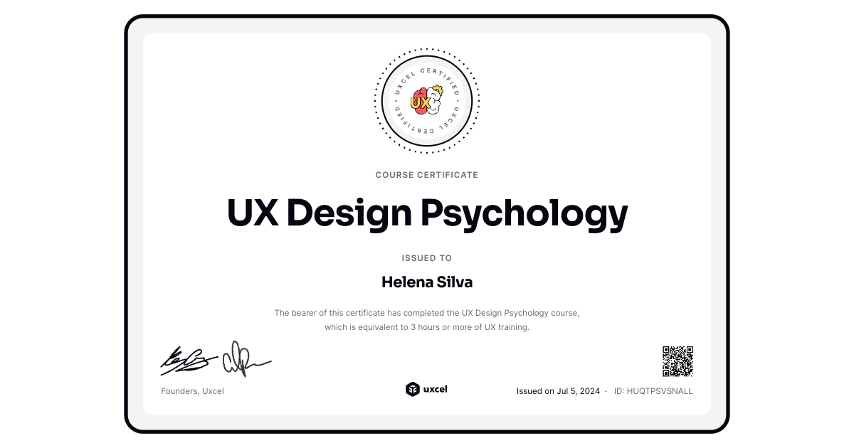 Uxcel course certificate of completion uxcel
